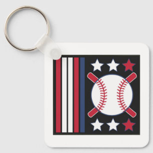Patriotic Baseball Design Keychain