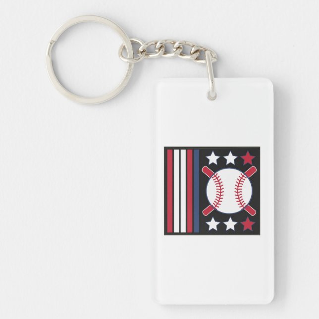Patriotic Baseball Design Keychain (Front)