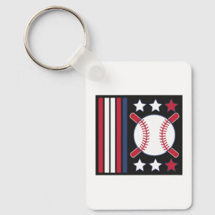 Patriotic Baseball Design Keychain