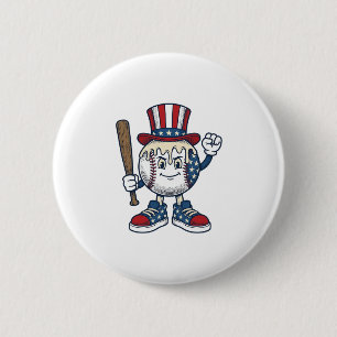 Patriotic Baseball Mascot Vintage Engraving Design 2 Inch Round Button
