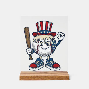 Patriotic Baseball Mascot Vintage Engraving Design Acrylic Sign