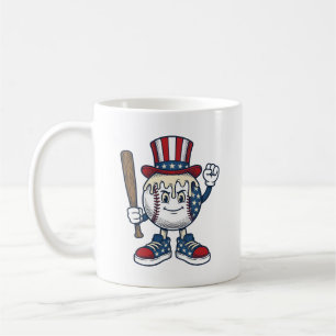 Patriotic Baseball Mascot Vintage Engraving Design Coffee Mug