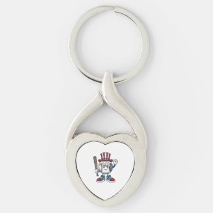 Patriotic Baseball Mascot Vintage Engraving Design Keychain