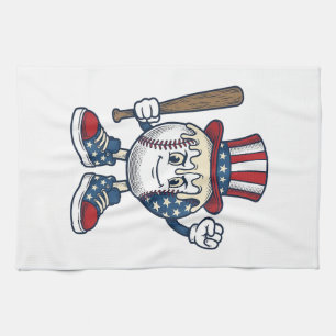 Patriotic Baseball Mascot Vintage Engraving Design Kitchen Towel