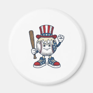 Patriotic Baseball Mascot Vintage Engraving Design Magnet