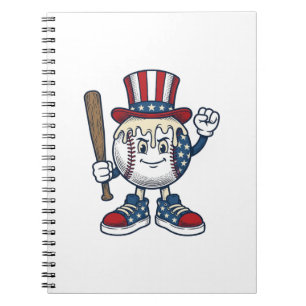 Patriotic Baseball Mascot Vintage Engraving Design Notebook