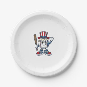 Patriotic Baseball Mascot Vintage Engraving Design Paper Plate