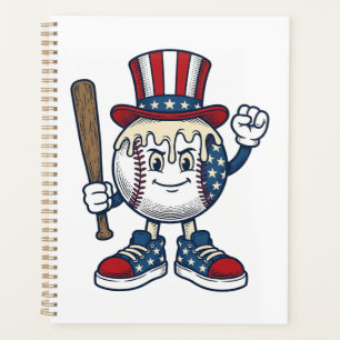 Patriotic Baseball Mascot Vintage Engraving Design Planner