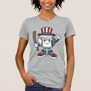 Patriotic Baseball Mascot Vintage Engraving Design T-Shirt