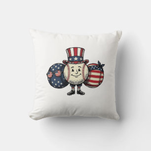 Patriotic Baseball Trio Vintage Vector Shirt_1 Throw Pillow