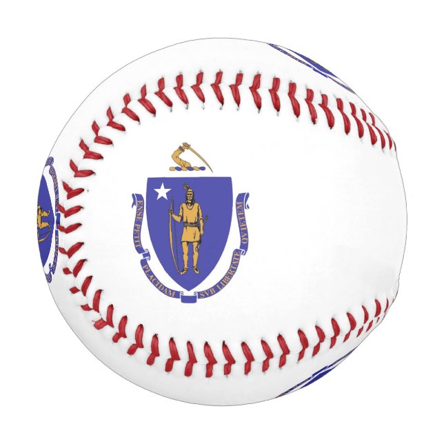 Patriotic baseball with flag of Massachusetts USA (Front Left)