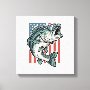 Patriotic Bass Fishing Sunglasses Vintage Vector D Canvas Print