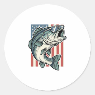 Patriotic Bass Fishing Sunglasses Vintage Vector D Classic Round Sticker