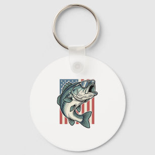 Patriotic Bass Fishing Sunglasses Vintage Vector D Keychain