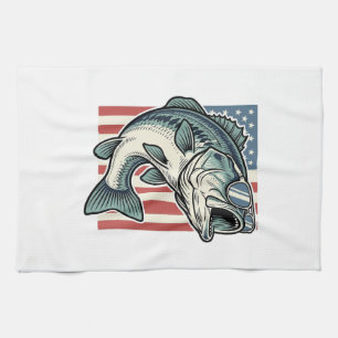 Patriotic Bass Fishing Sunglasses Vintage Vector D Kitchen Towel