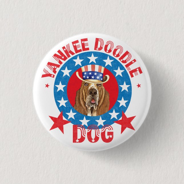 Patriotic Basset 1 Inch Round Button (Front)