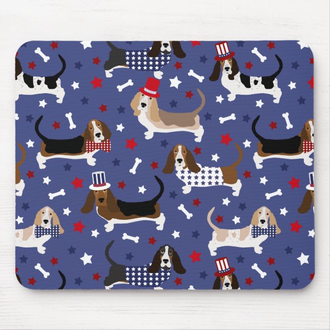 Patriotic Basset Hound Mouse Pad (Front)
