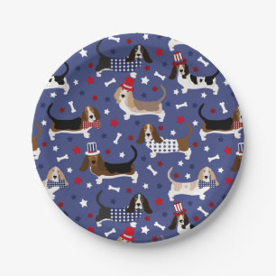 Patriotic Basset Hound Paper Plate