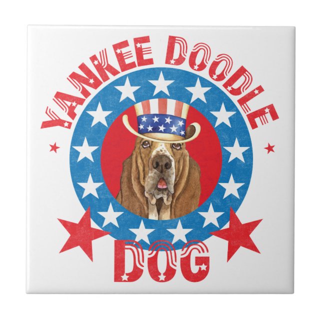 Patriotic Basset Tile (Front)