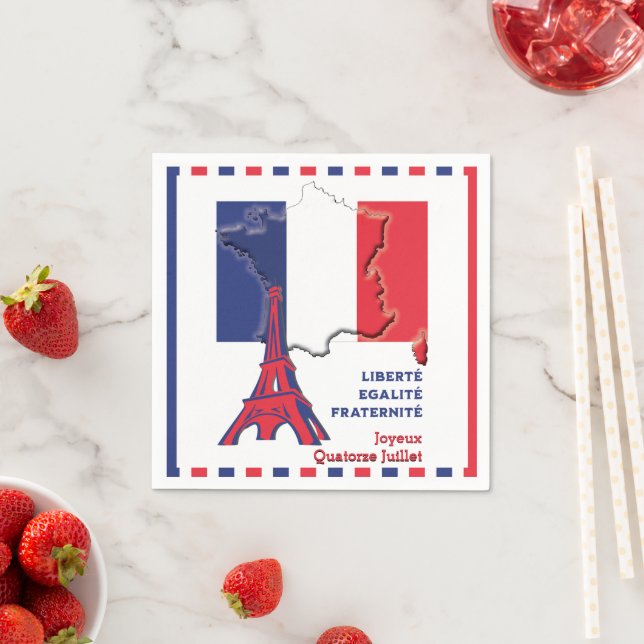 Patriotic BASTILLE DAY French Flag Postcard Napkin (Insitu)