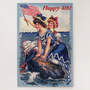 Patriotic Bathing Beauties Large Puzzle