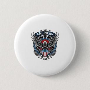 Patriotic Battle Hawk Patriotic Eagle & Hawk 4th o 2 Inch Round Button