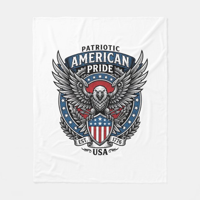 Patriotic Battle Hawk Patriotic Eagle & Hawk 4th o Fleece Blanket (Front)