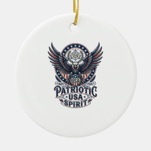 Patriotic Battle Hawk Patriotic Eagle & Hawk Ameri Ceramic Ornament