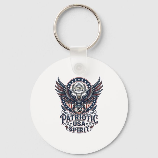 Patriotic Battle Hawk Patriotic Eagle & Hawk Ameri Keychain (Front)