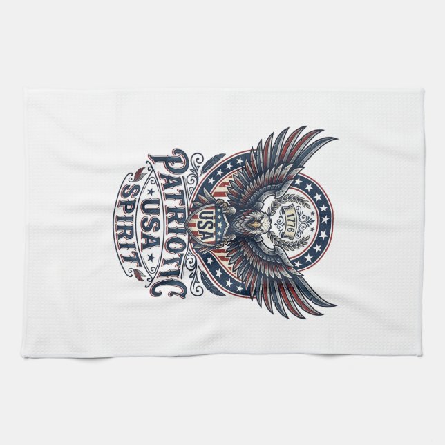 Patriotic Battle Hawk Patriotic Eagle & Hawk Ameri Kitchen Towel (Horizontal)