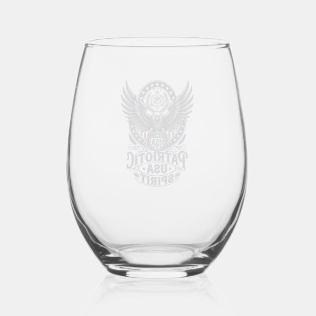 Patriotic Battle Hawk Patriotic Eagle & Hawk Ameri Stemless Wine Glass (Front)