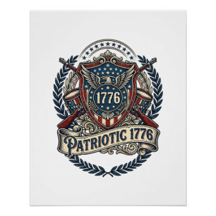 Patriotic Battle Shield 1776 Military Inspired Sym Poster