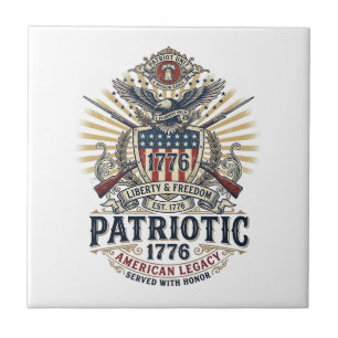 Patriotic Battle Shield 1776 Military Inspired Sym Tile