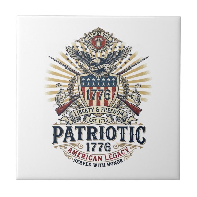 Patriotic Battle Shield 1776 Military Inspired Sym Tile (Front)