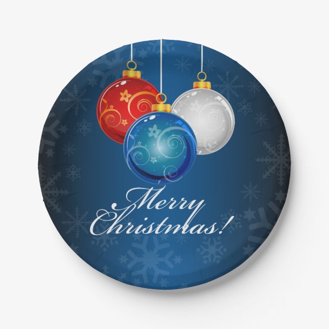 Patriotic Bauble Christmas Paper Plate (Front)