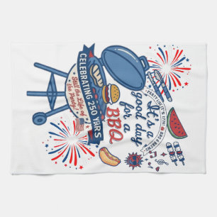 Patriotic BBQ 4th of July 2026 America 250th Kitchen Towel