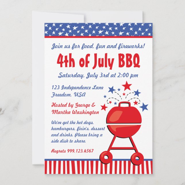 Patriotic BBQ Custom Invitation (Front)