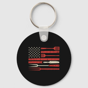 Patriotic Bbq Grill Tools Aamerican Flag Graphic Keychain