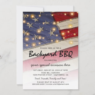 Patriotic BBQ USA Flag Backyard Barbecue Invitation