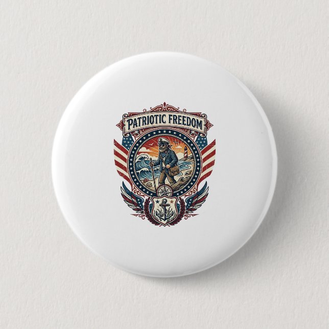 Patriotic Beachcomber Vector Graphic Tee_1 2 Inch Round Button (Front)