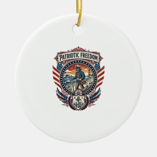 Patriotic Beachcomber Vector Graphic Tee_1 Ceramic Ornament (Front)