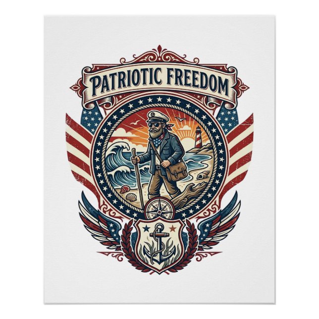 Patriotic Beachcomber Vector Graphic Tee_1 Poster (Front)
