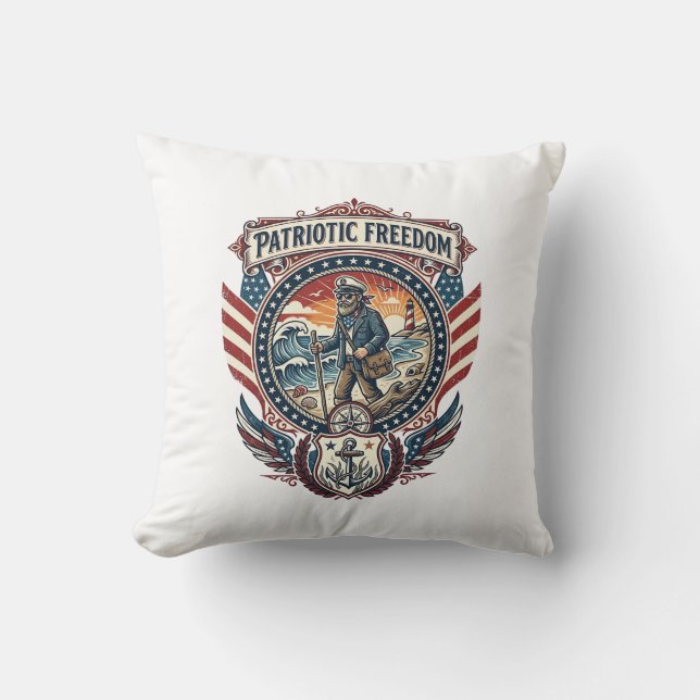 Patriotic Beachcomber Vector Graphic Tee_1 Throw Pillow (Front)