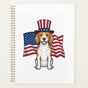 Patriotic Beagle Dog Flag Vintage Engraving Design Planner