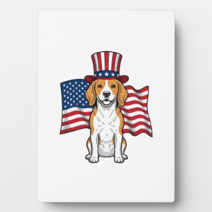 Patriotic Beagle Dog Flag Vintage Engraving Design Plaque