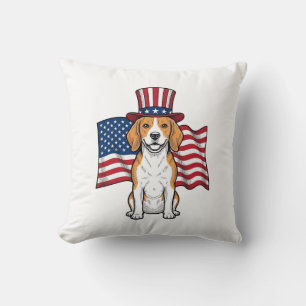 Patriotic Beagle Dog Flag Vintage Engraving Design Throw Pillow