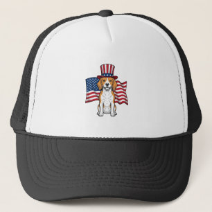 Patriotic Beagle Dog Flag Vintage Engraving Design Trucker Hat