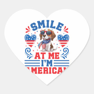 Patriotic Beagle Dog for 4th Of July Heart Sticker