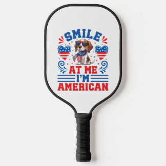 Patriotic Beagle Dog for 4th Of July Pickleball Paddle
