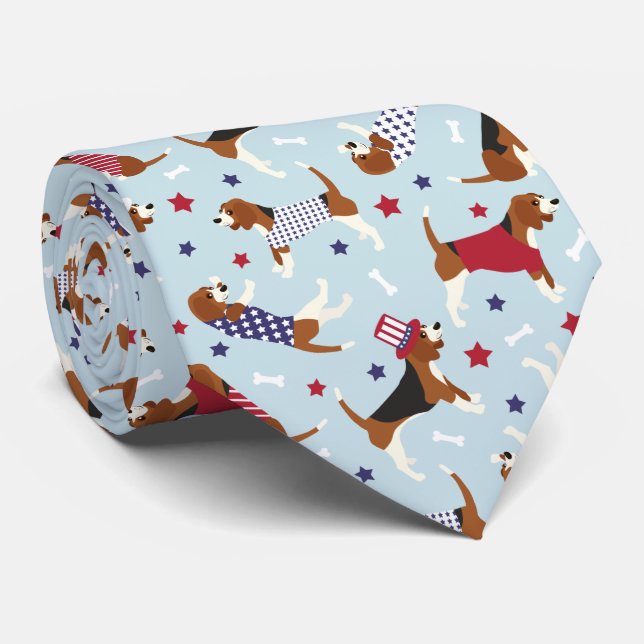 Patriotic Beagle Dog Pattern Tie (Rolled)